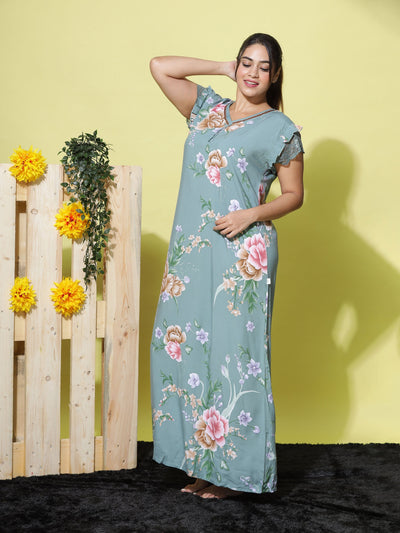 Rayon Designer Maxi Green Nighty