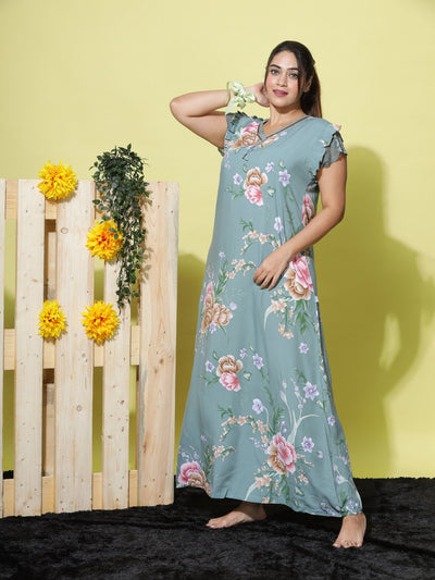 Rayon Designer Maxi Green Nighty