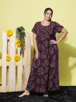 Crush Designer Nighty for Women in Wine with Embroidered Neck