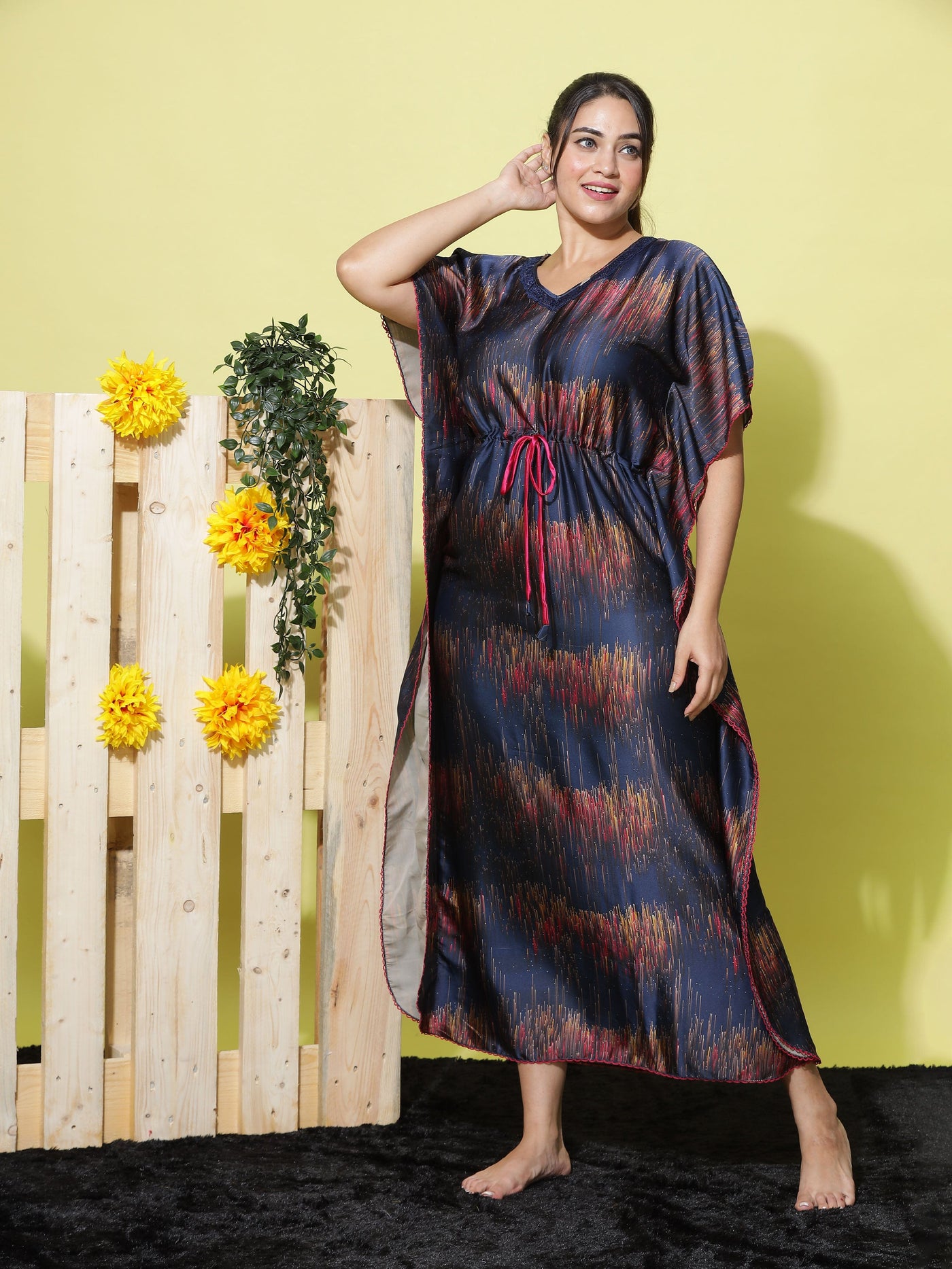Satin Kaftan Navy Blue