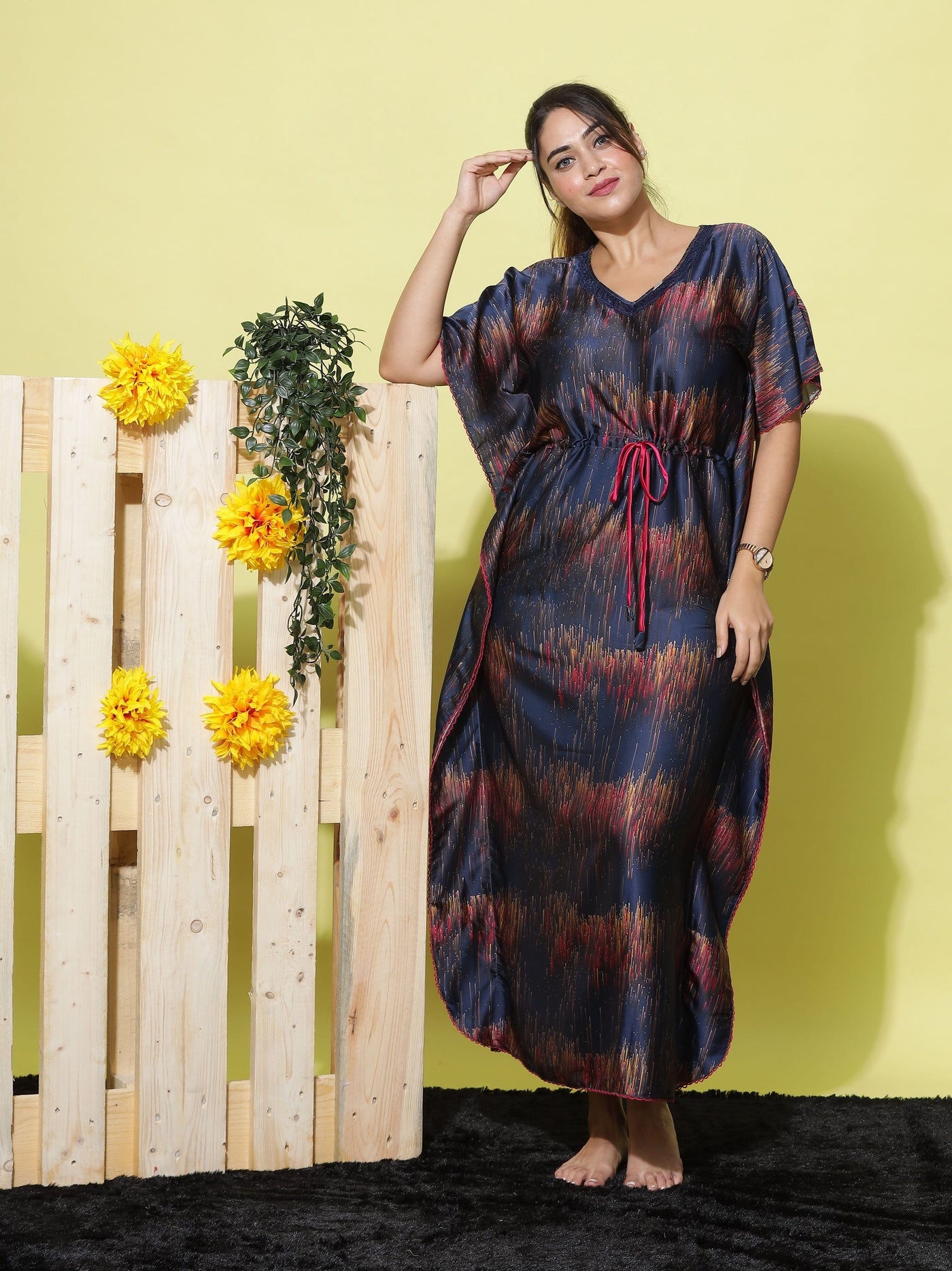 Satin Kaftan Navy Blue