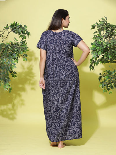 Polyester Viscose Designer Navy Blue Nighty