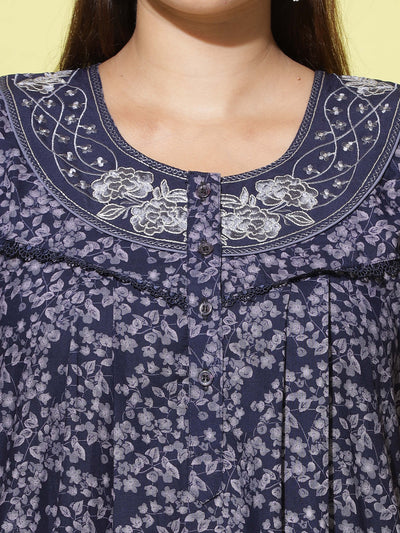 Polyester Viscose Designer Navy Blue Nighty