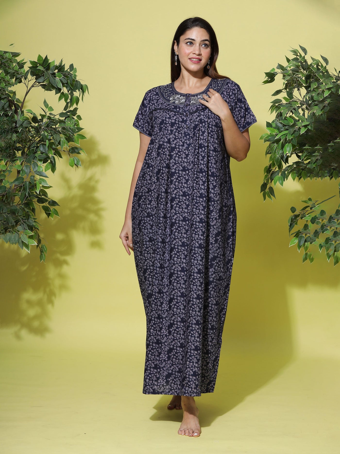 Polyester Viscose Designer Navy Blue Nighty