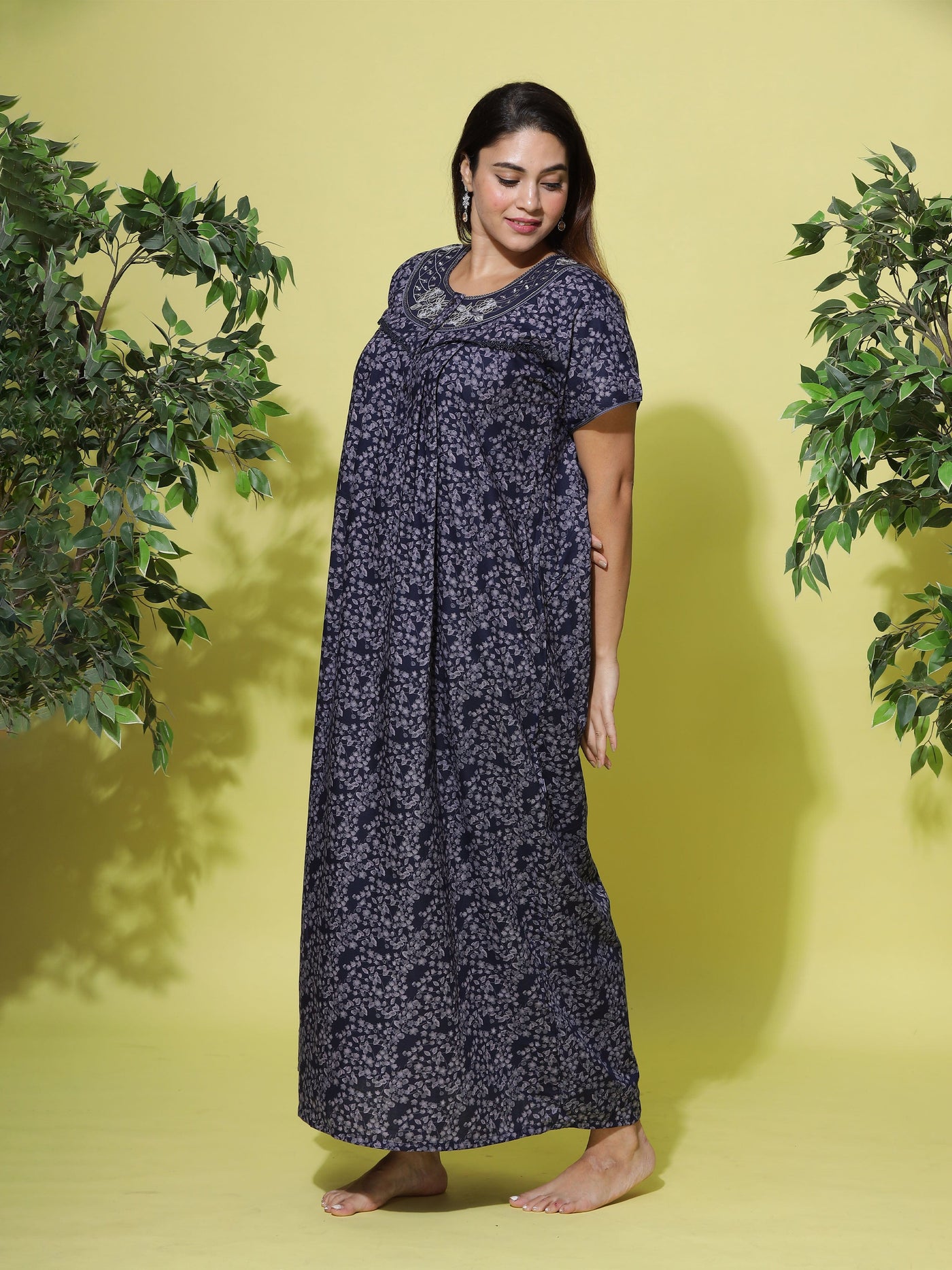 Polyester Viscose Designer Navy Blue Nighty