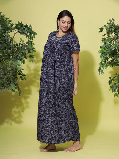 Polyester Viscose Designer Navy Blue Nighty