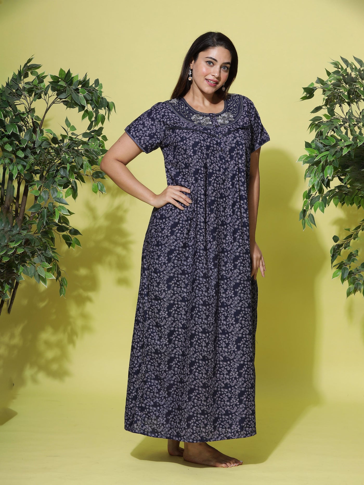 Polyester Viscose Designer Navy Blue Nighty