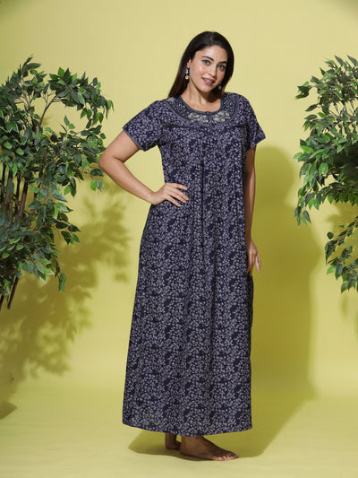Polyester Viscose Designer Navy Blue Nighty