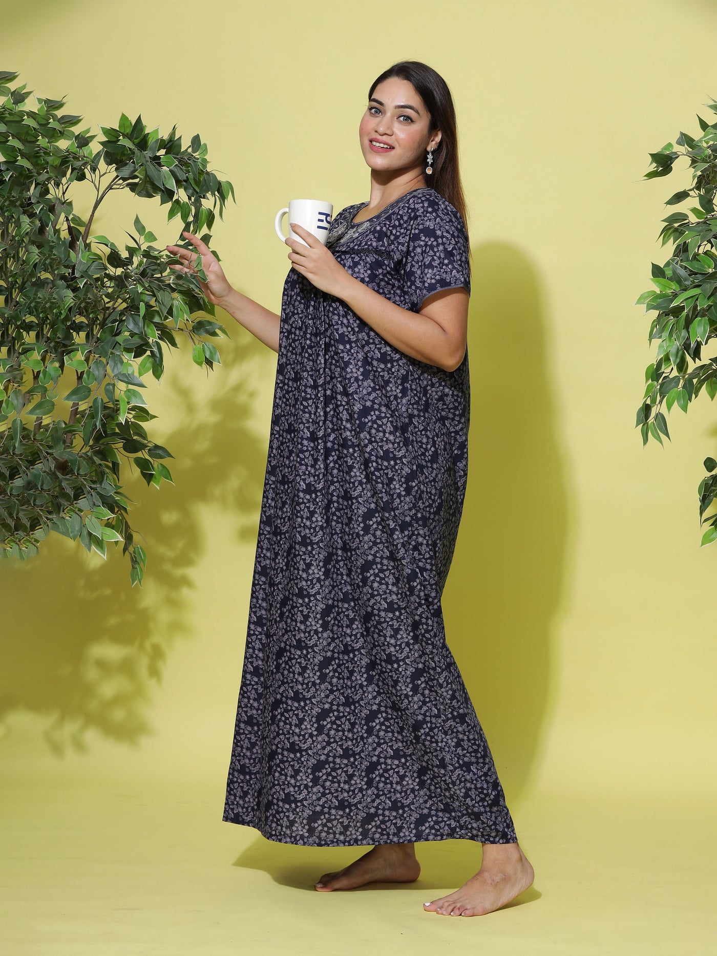 Polyester Viscose Designer Navy Blue Nighty