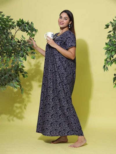 Polyester Viscose Designer Navy Blue Nighty