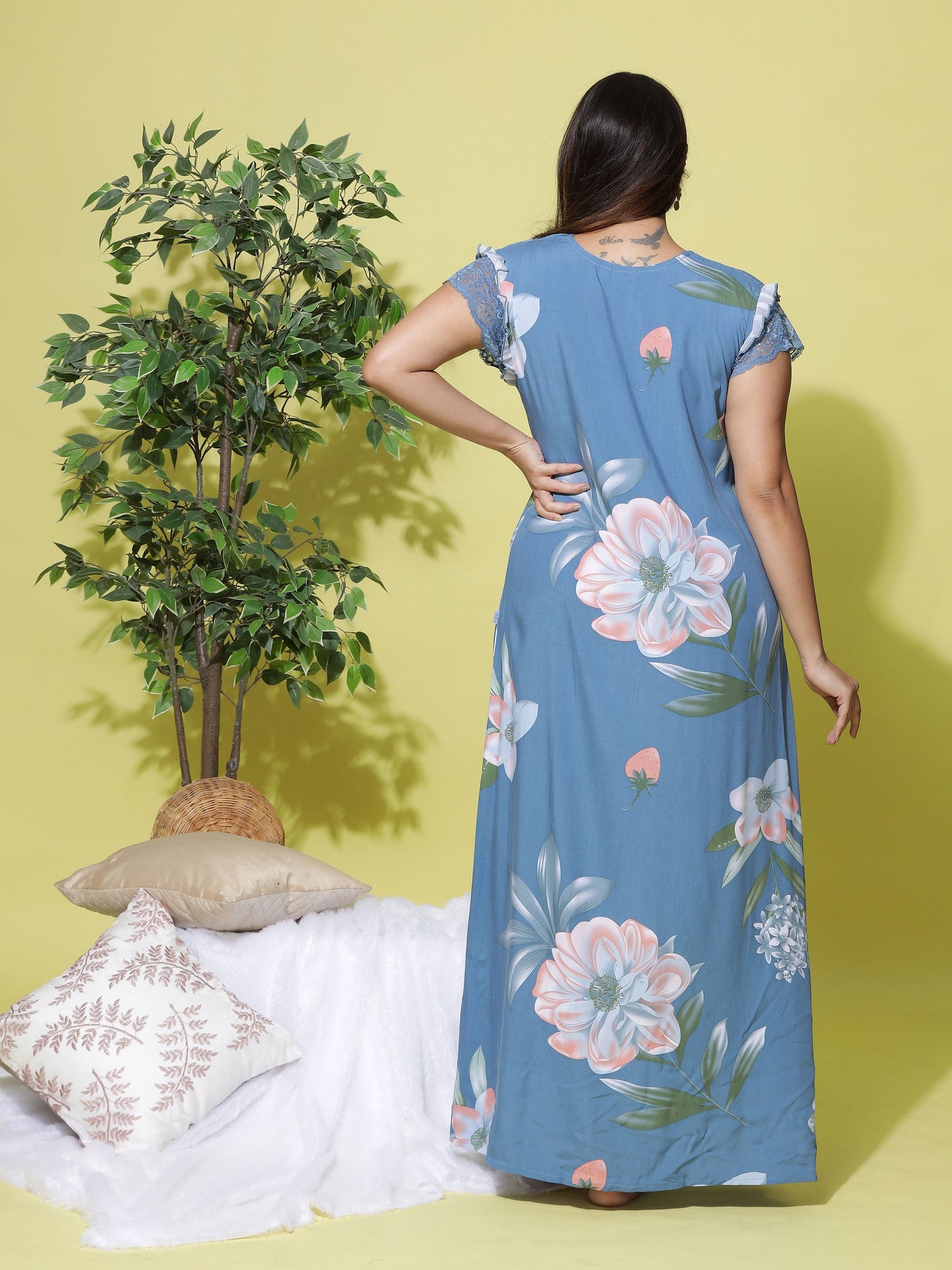 Rayon Designer Maxi Light Blue Nighty