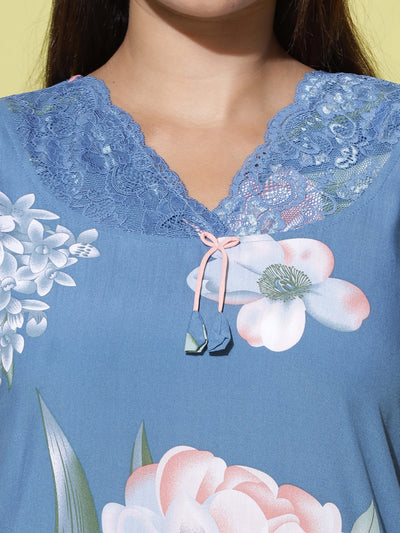 Rayon Designer Maxi Light Blue Nighty