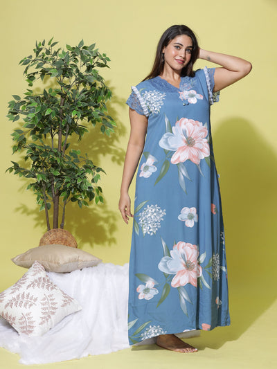 Rayon Designer Maxi Light Blue Nighty