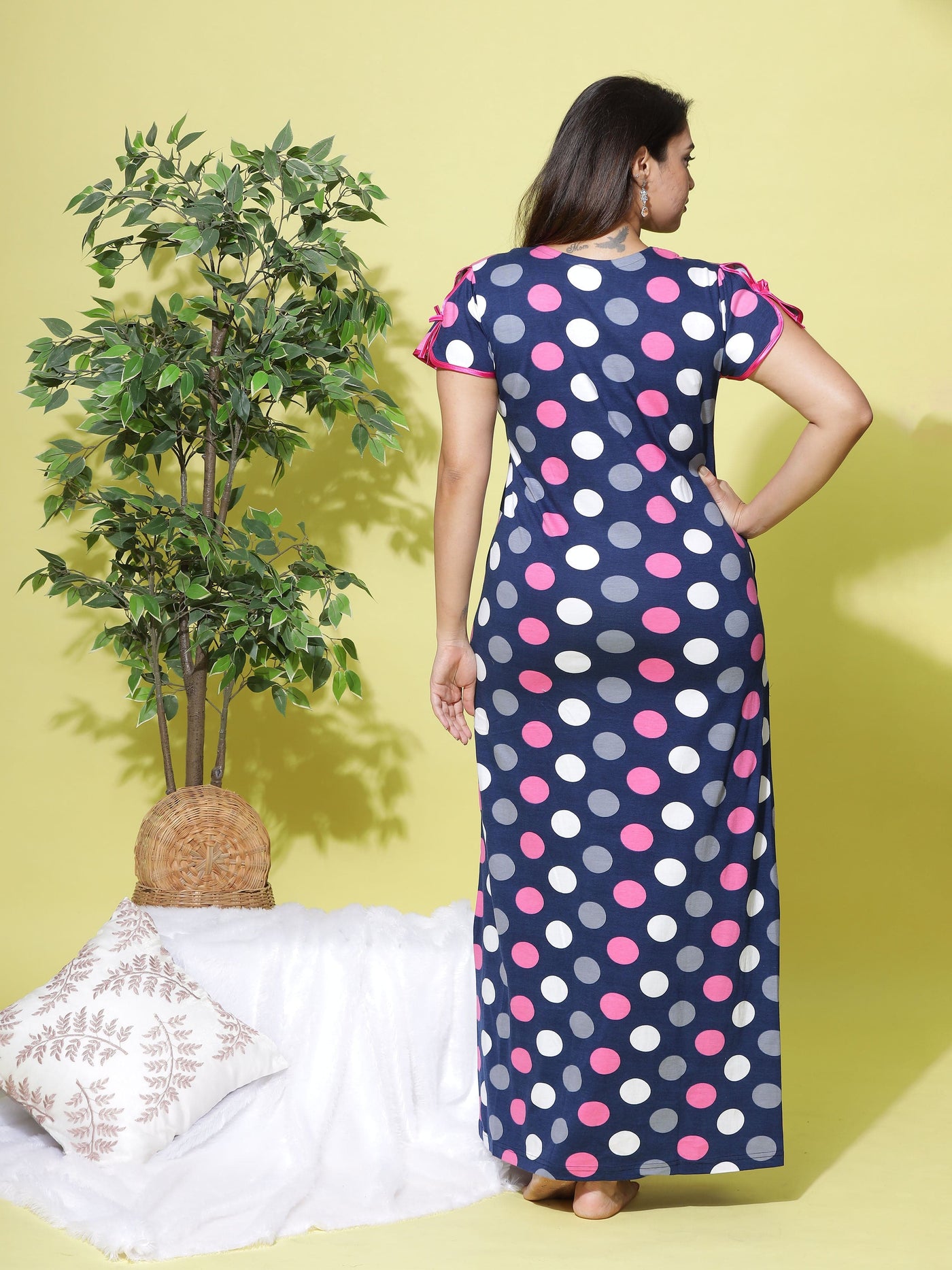 Hosiery Cotton Designer Maxi  Blue Pink Nighty