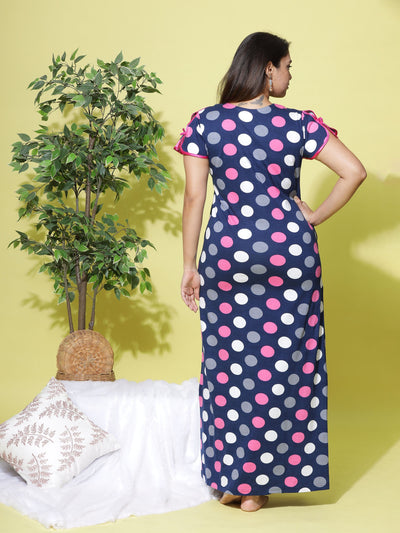 Hosiery Cotton Designer Maxi  Blue Pink Nighty