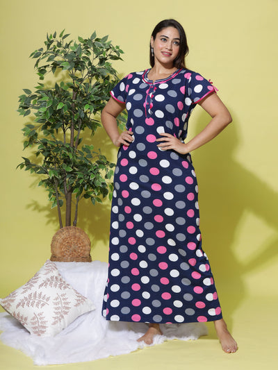 Hosiery Cotton Designer Maxi  Blue Pink Nighty