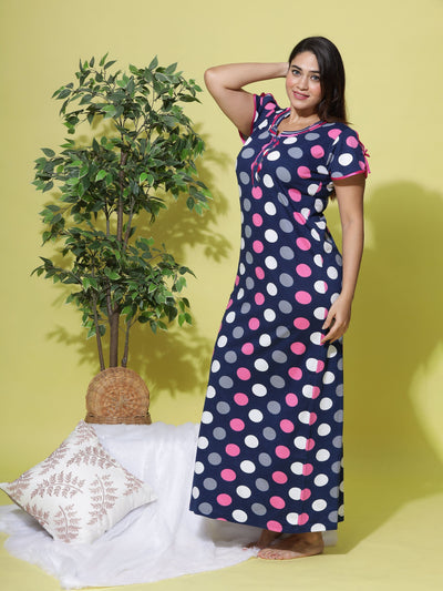 Hosiery Cotton Designer Maxi  Blue Pink Nighty