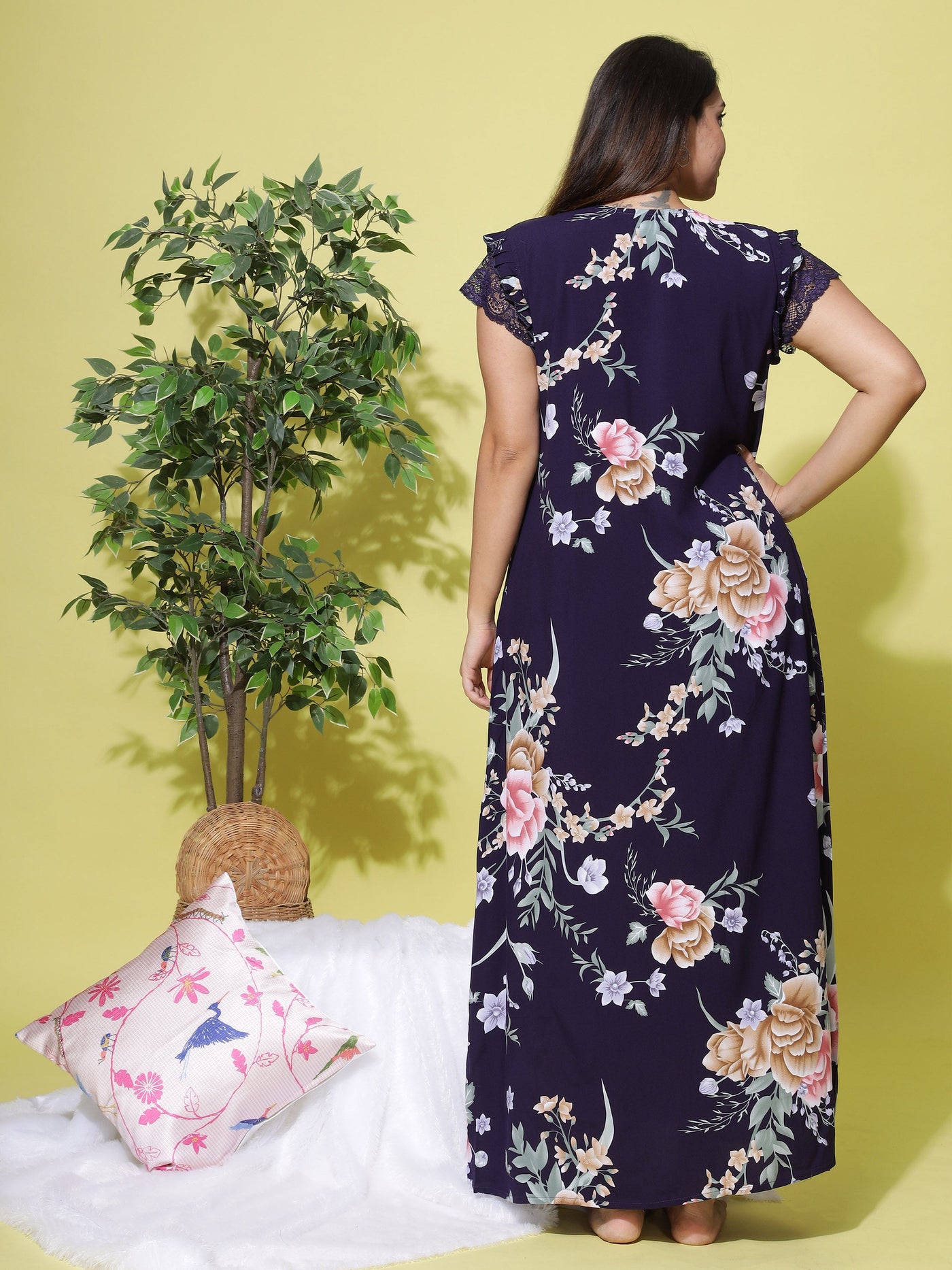Rayon Designer Maxi Navy Blue Nighty