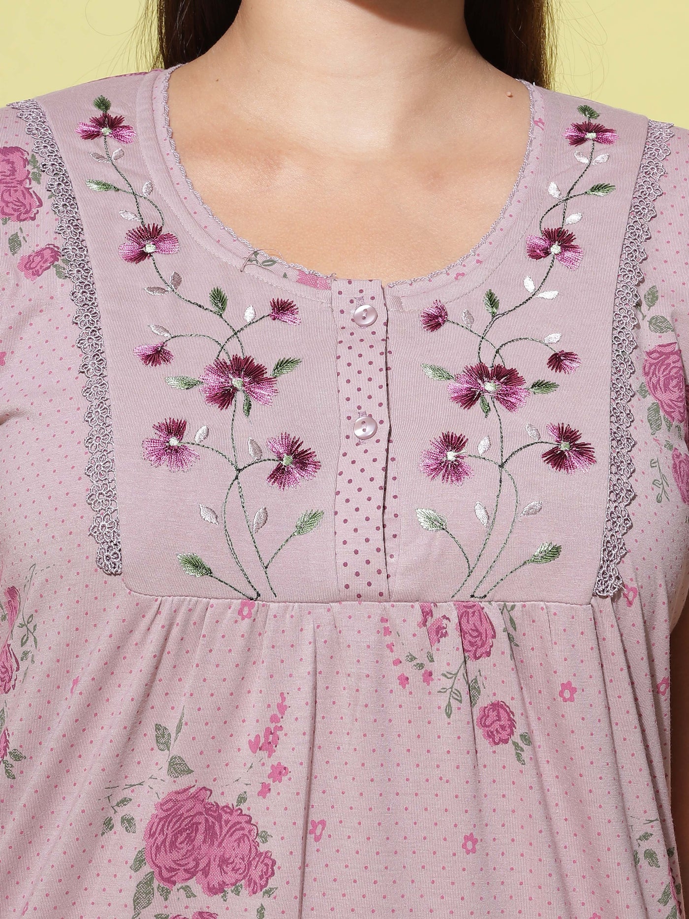 Cotton Blend Designer Nighty | Lavender