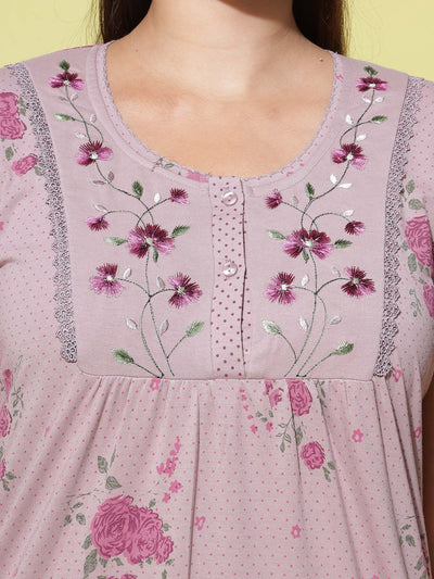 Cotton Blend Designer Nighty | Lavender