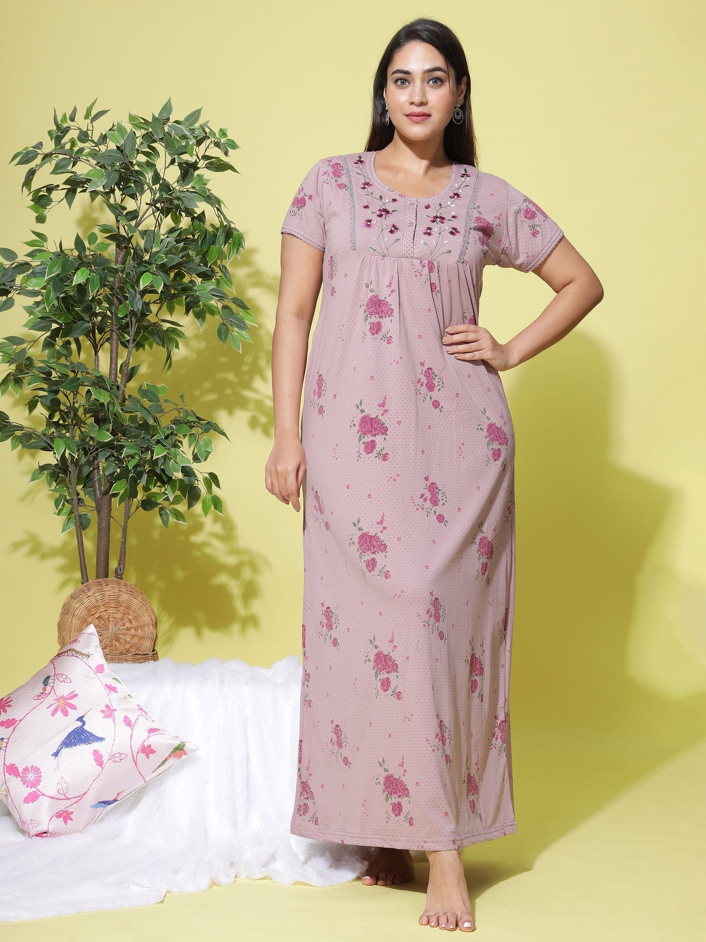 Cotton Blend Designer Nighty | Lavender