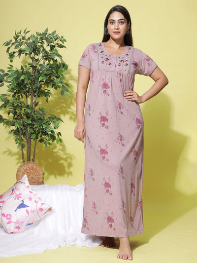 Cotton Blend Designer Nighty | Lavender