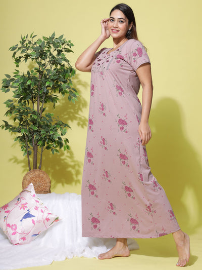 Cotton Blend Designer Nighty | Lavender