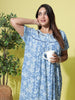 Crush Floral Print Blue Nighty for Women with Embroidery Detail
