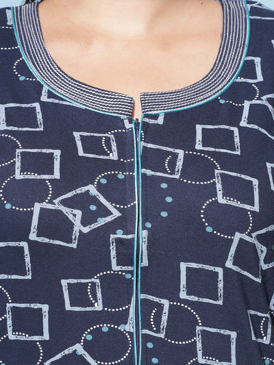 Hosiery Cotton Designer Maxi Navy Blue Nighty