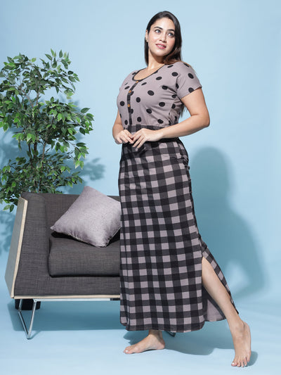 Hosiery Cotton Designer Maxi Brown Nighty
