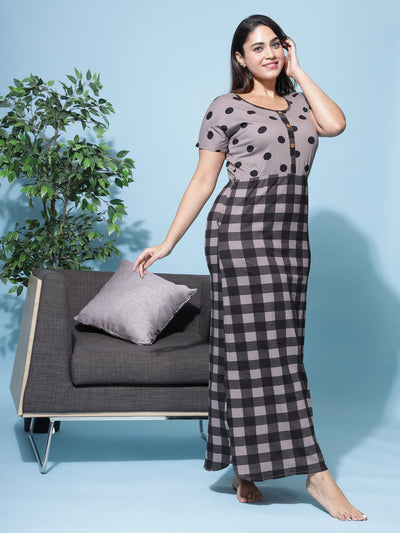 Hosiery Cotton Designer Maxi Brown Nighty