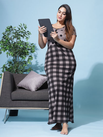Hosiery Cotton Designer Maxi Brown Nighty