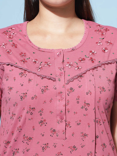 Cotton Blend Maternity Feeding Nighty Rouge Pink