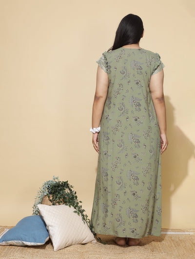 Viscose Designer Nighty Olive Green