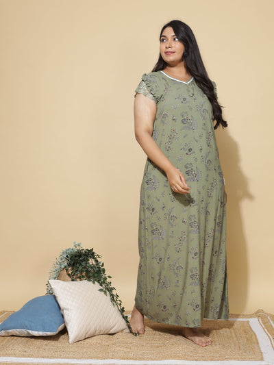 Viscose Designer Nighty Olive Green