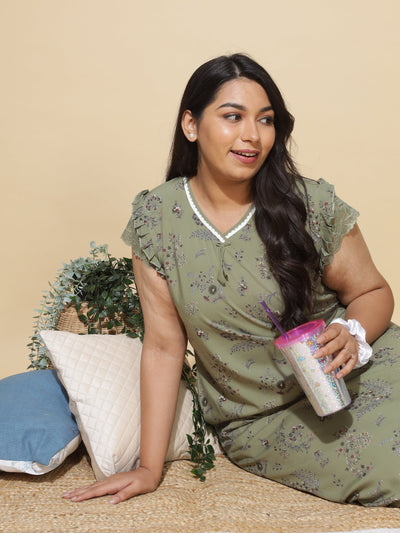 Viscose Designer Nighty Olive Green
