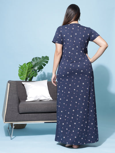 Cotton Blend Maternity Feeding Nighty Turqish Blue