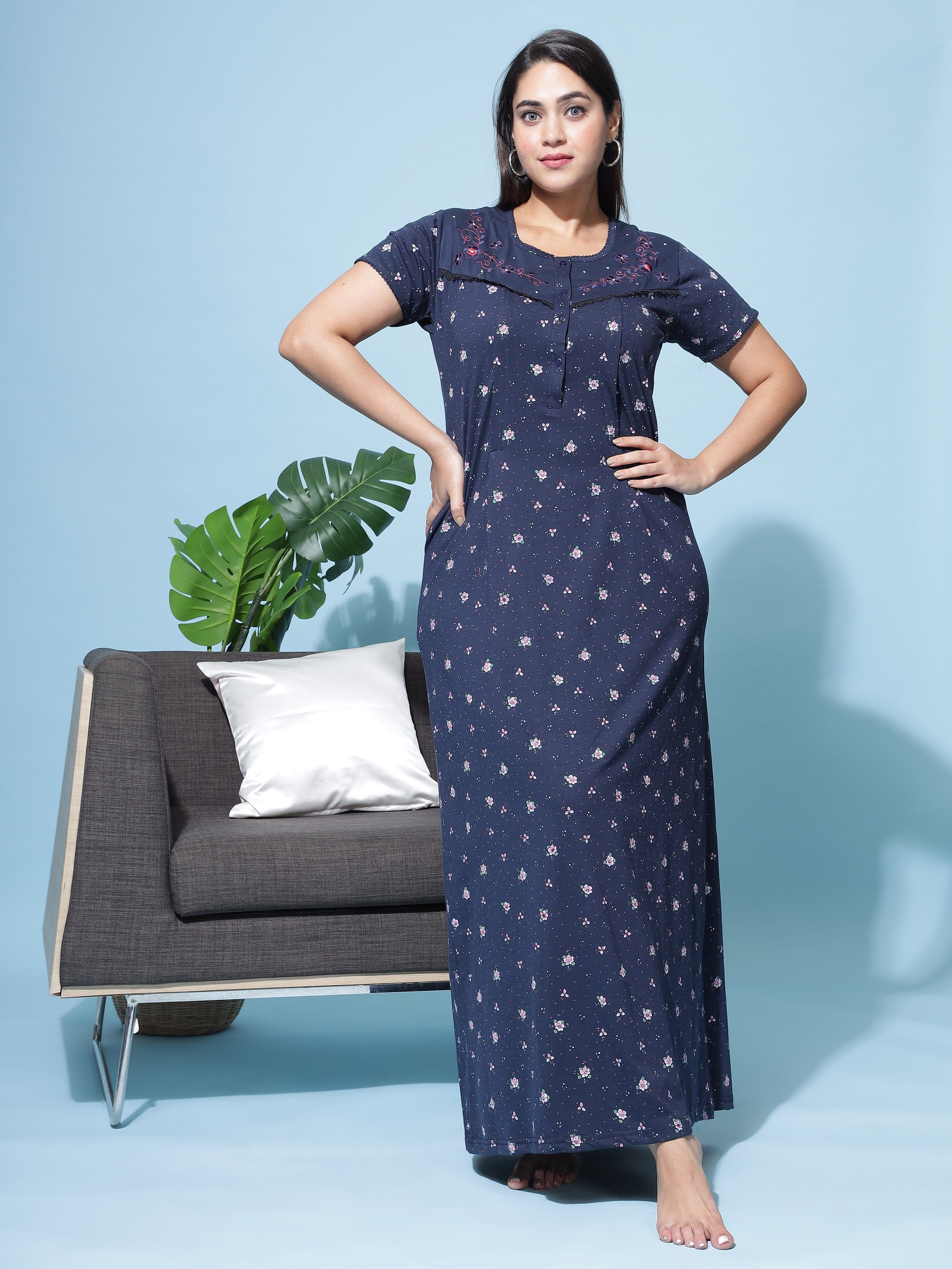 Buy ZEYO Women's Cotton Navy Blue & Pink Feeding Night Suit,Floral Print Nursing  Night Dress Online at desertcartINDIA