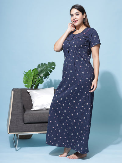 Cotton Blend Maternity Feeding Nighty Turqish Blue