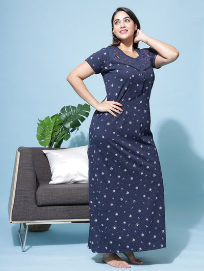 Cotton Blend Maternity Feeding Nighty Turqish Blue