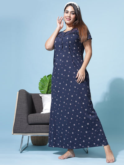 Cotton Blend Maternity Feeding Nighty Turqish Blue