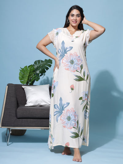 Rayon Designer Maxi Light Yellow Nighty