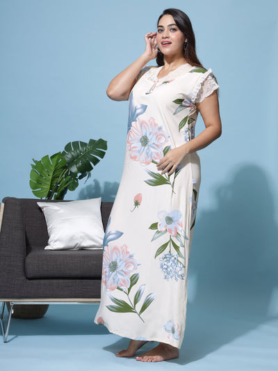 Rayon Designer Maxi Light Yellow Nighty