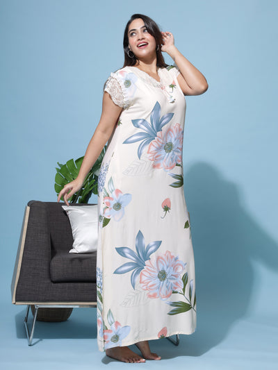 Rayon Designer Maxi Light Yellow Nighty