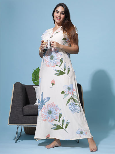 Rayon Designer Maxi Light Yellow Nighty