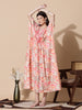 Coral Peach Cotton Kaftan Nighty for Women with Embroidery