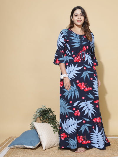 Rayon Designer Nighty Blue Black