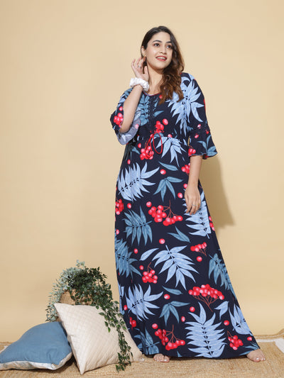 Rayon Designer Nighty Blue Black