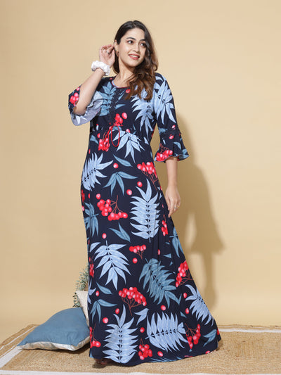 Rayon Designer Nighty Blue Black