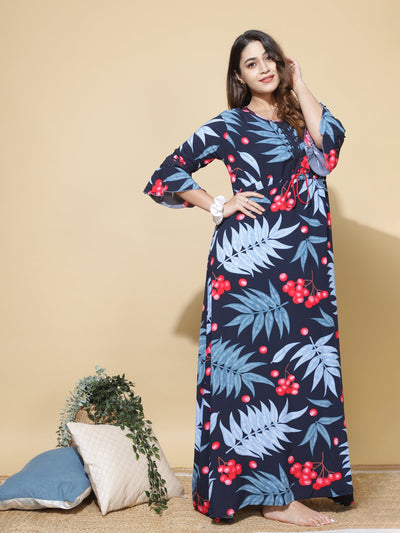 Rayon Designer Nighty Blue Black
